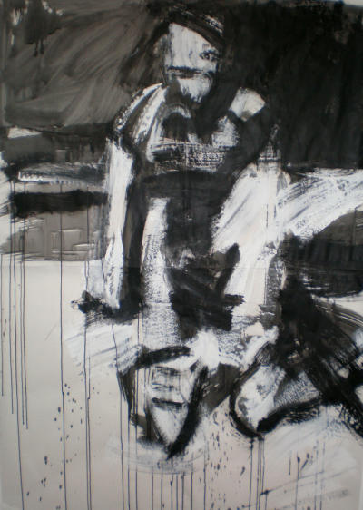 'Jon Sitting - Front View' . Ink and Acrylic on Paper 